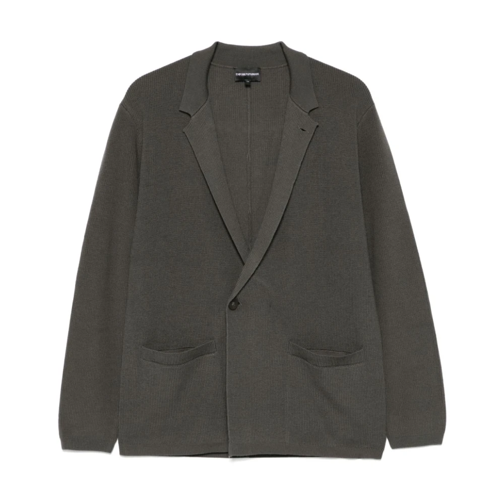 Emporio Armani Groene Wollen Blend Ribgebreide Jas Green Heren