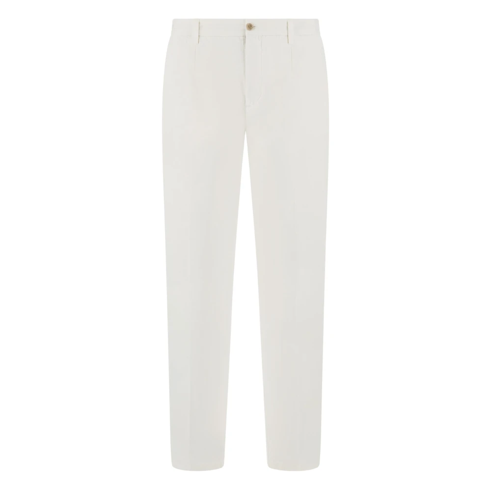 Boggi Milano Uomo Bianco - Pantaloni In Cotone E Lino - Trousers - Xl