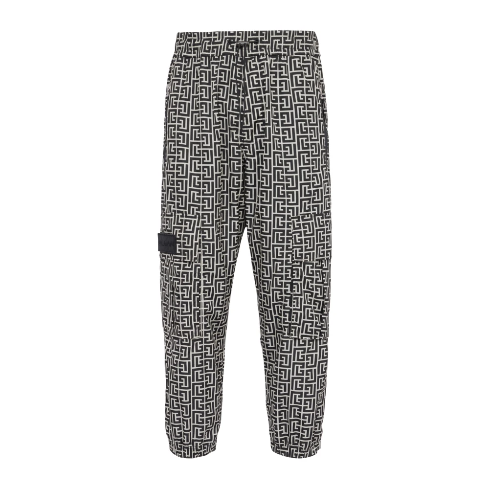 Balmain Black Cargo Trousers With Monogram - Male - Cropped Trousers - S - Trousers