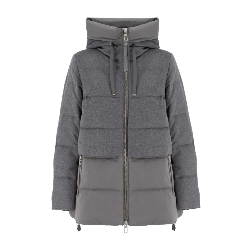 Duno Women's Gray Quilted Wool Parka With Padded Hood - Parkas - L - Coats