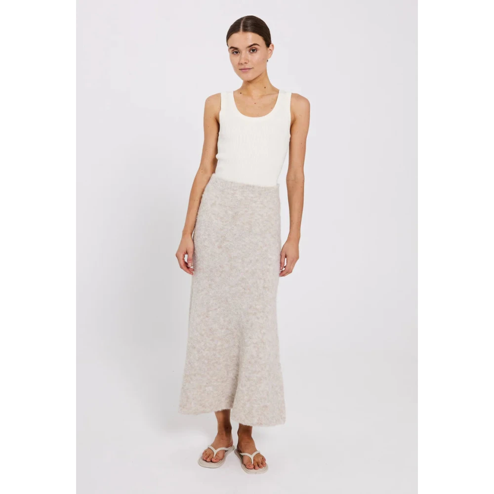 Norr A-Lijn Gebreide Maxi Rok Beige Dames