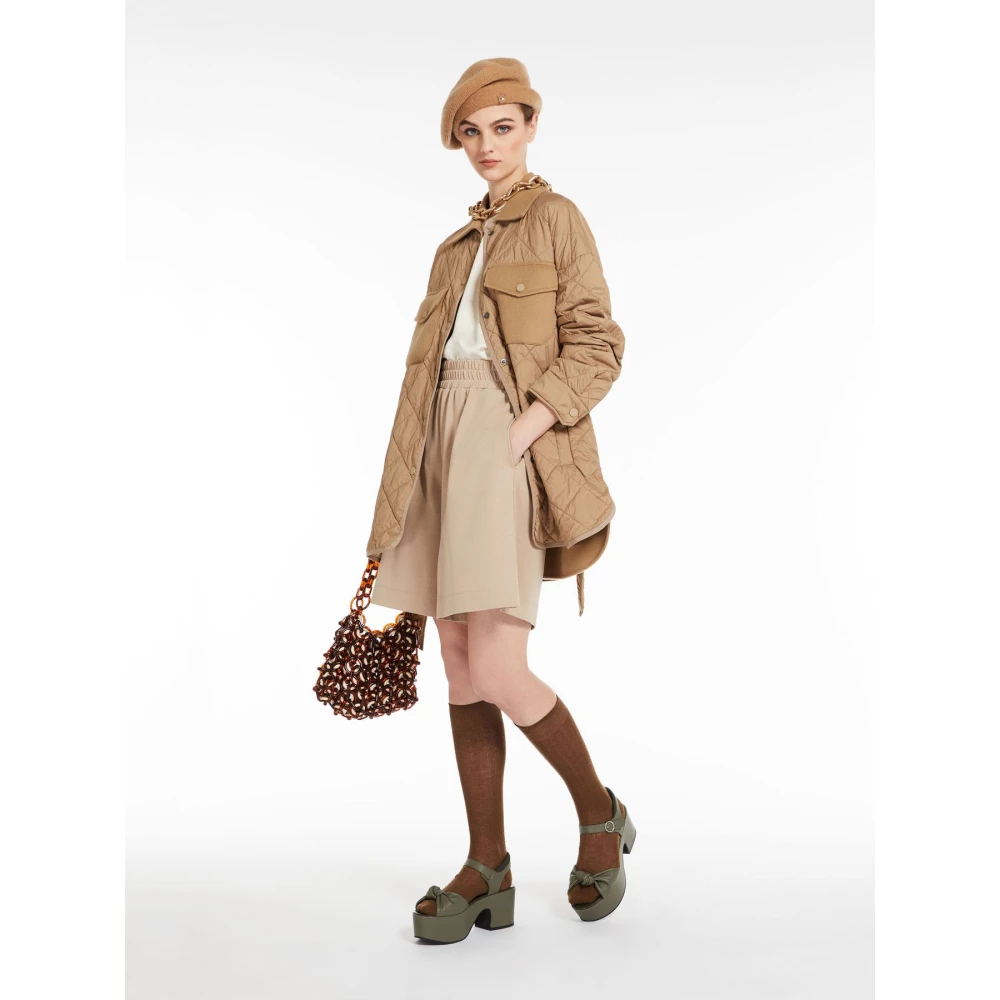 Max Mara Weekend Gewatteerde technische stof en wollen jas Brown Dames