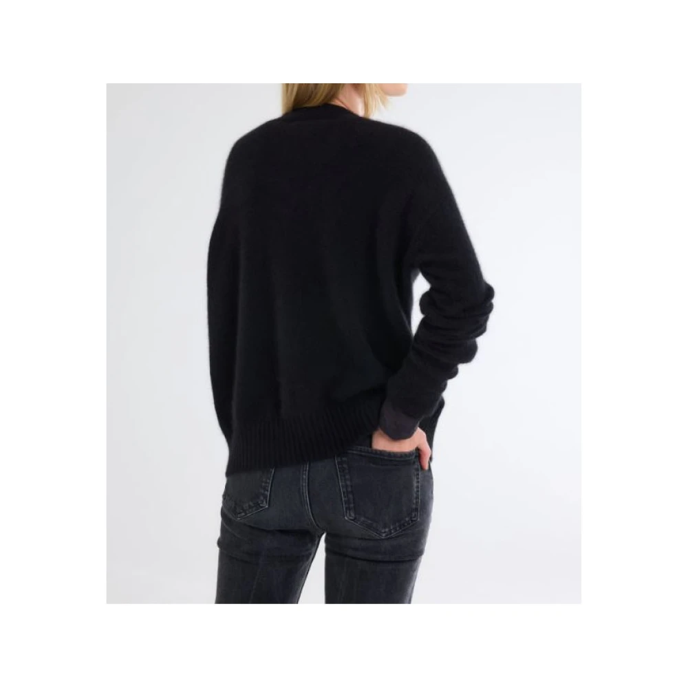 majestic filatures Wasbeer Wol V-hals Trui Black Dames