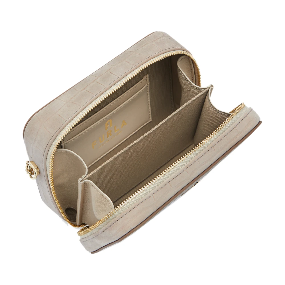 Furla Mini Krokodil-Effect Camera Tas Beige Dames