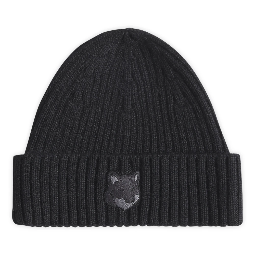 Maison Kitsuné Vossenhoofd Beanie Hoed Black Heren