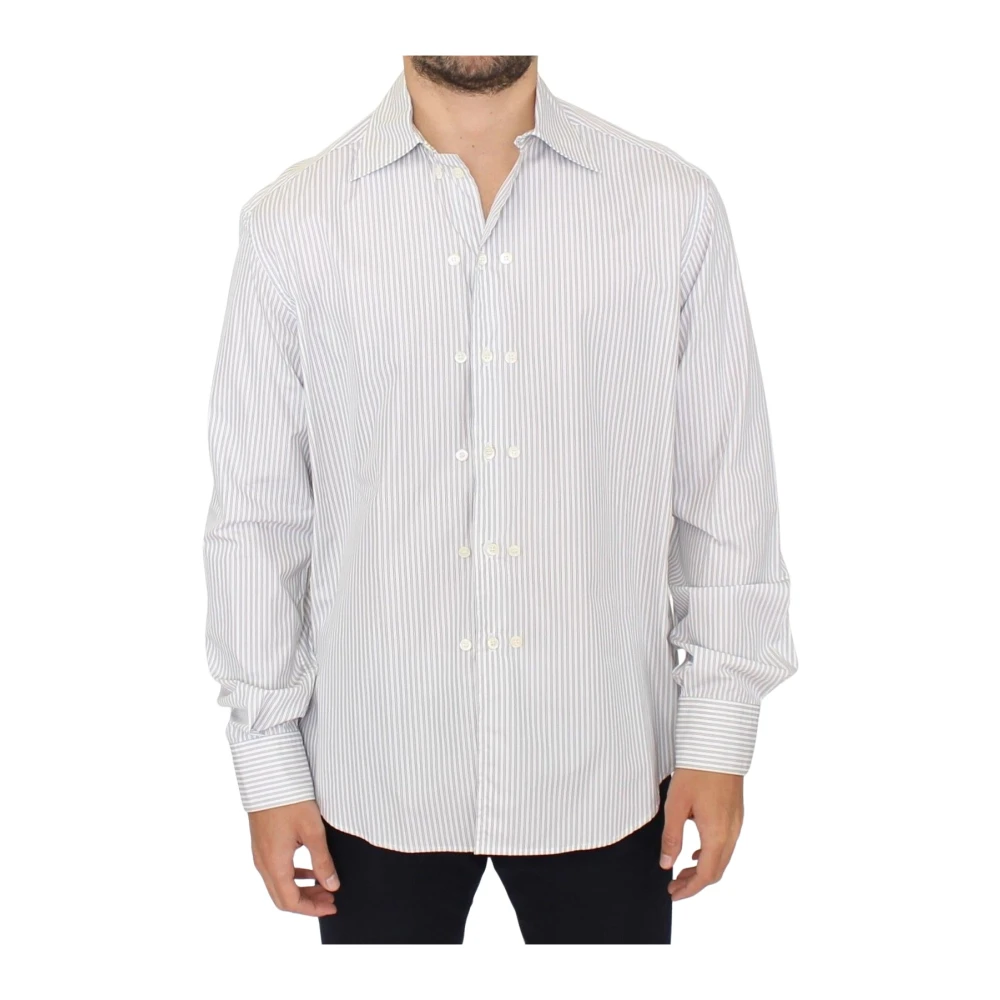 Ermanno Scervino Men's White Formal Shirts, L, Striped Cotton Casual Shirt