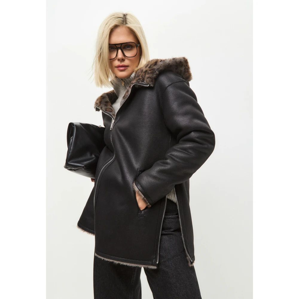 Cesare Gaspari Omkeerbare imitatieleren jas met luipaard imitatiebont afwerking Brown Dames