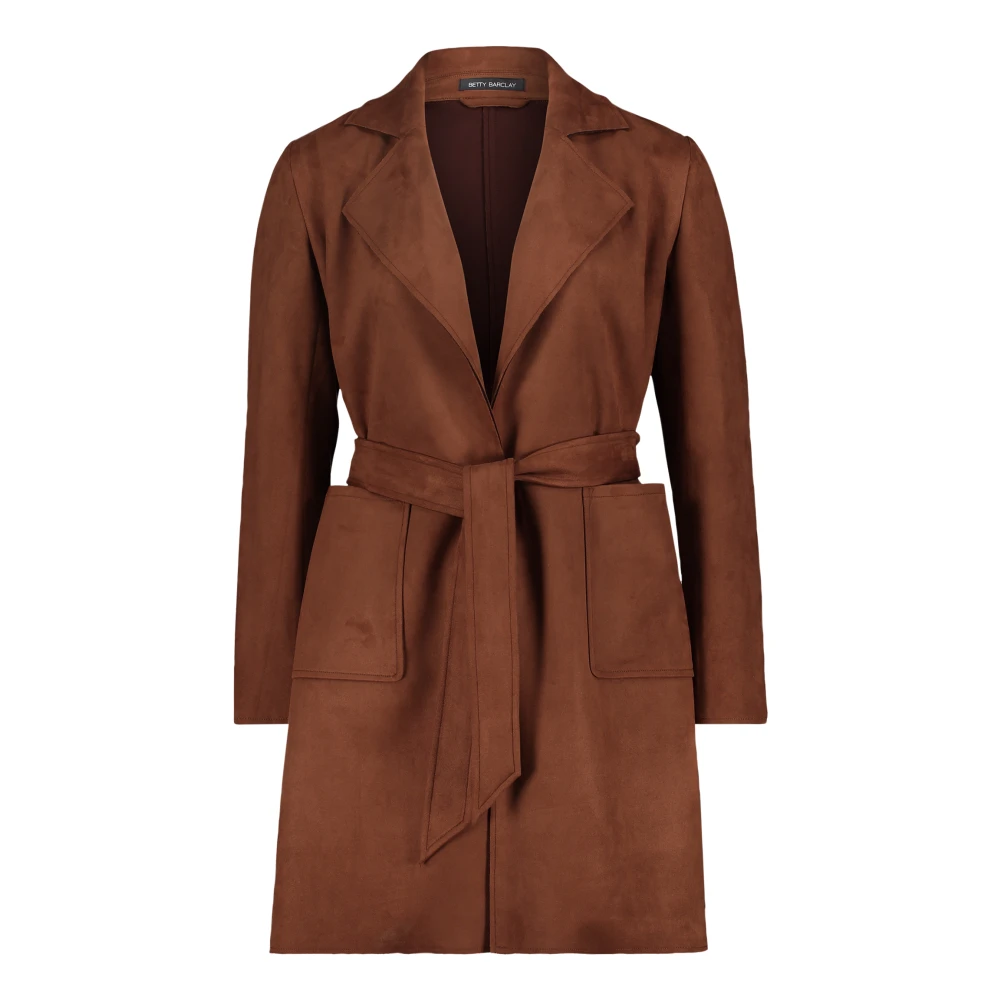 Betty Barclay Velours Lange Jas met Riem Brown Dames