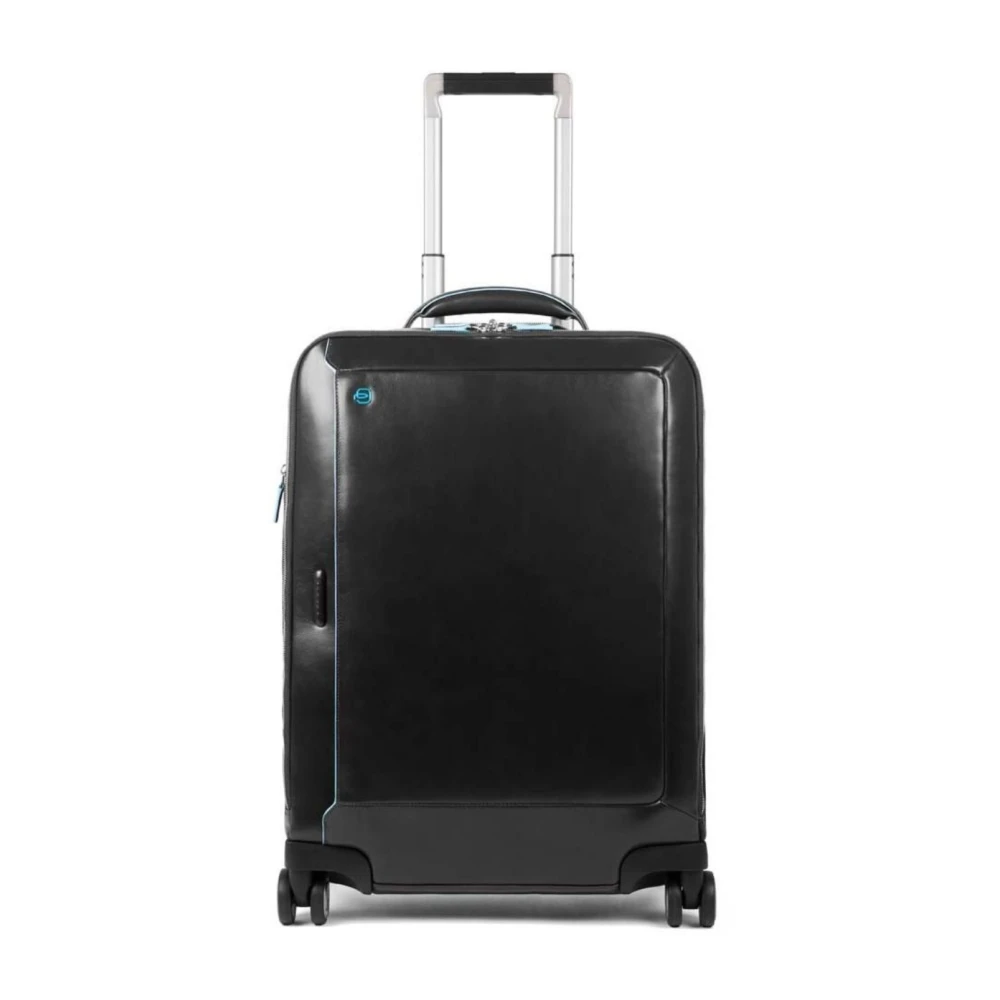 Piquadro Vrouw Zwart Koffers Dames, One Size, Leer, E Leren Trolleytas Voor Pc En I Pad