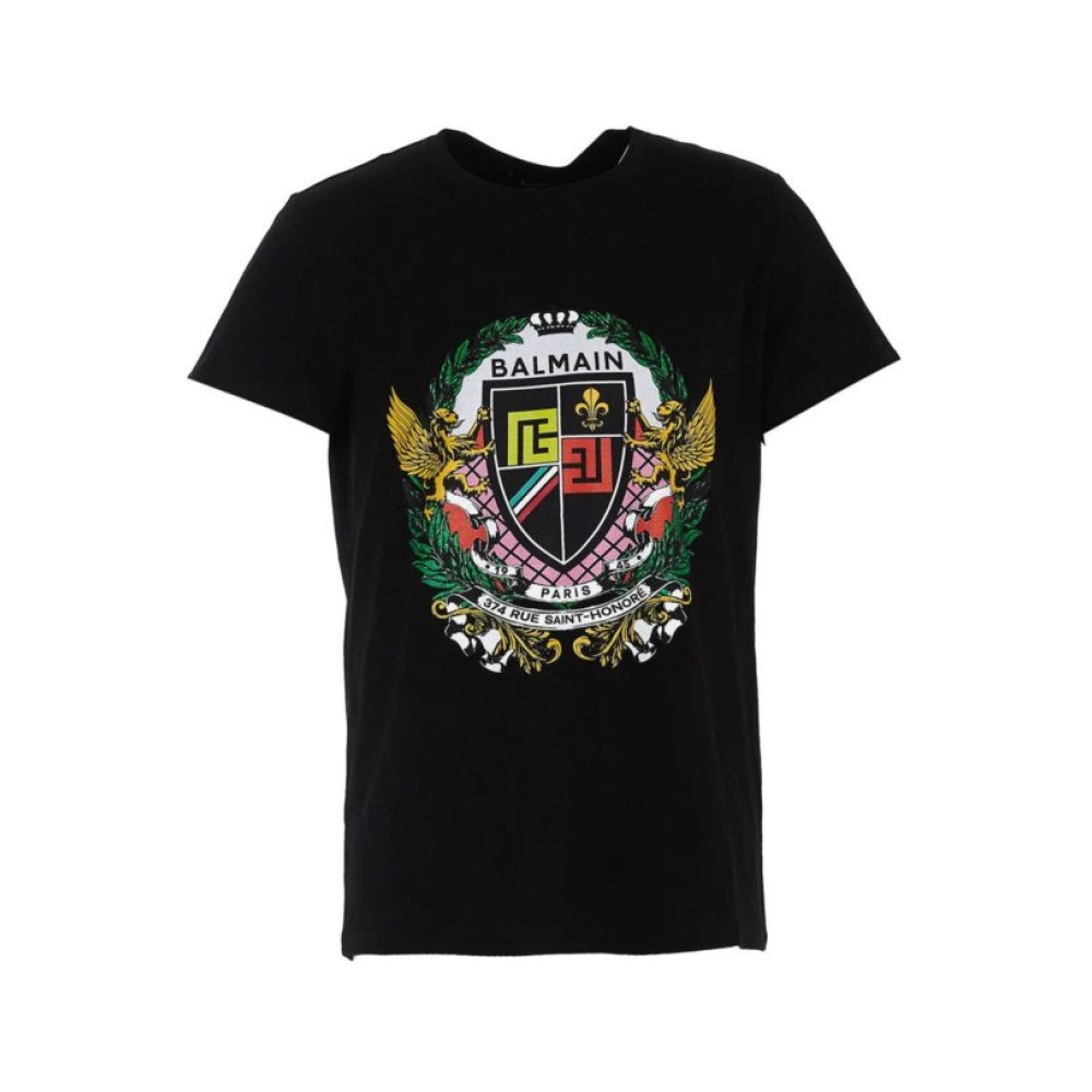 Balmain Zwart Logo Print Katoenen T-Shirt Black Heren