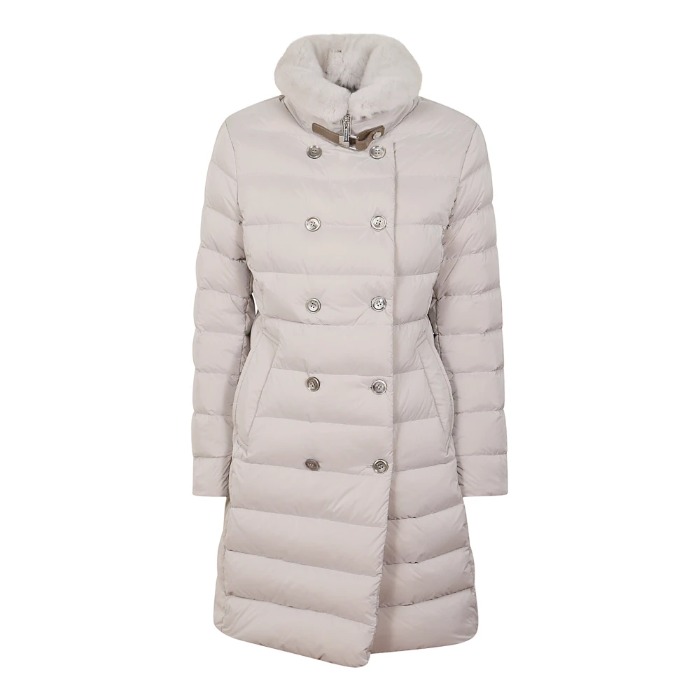 Moorer Lange Nylon Donsjas met Bont White Dames