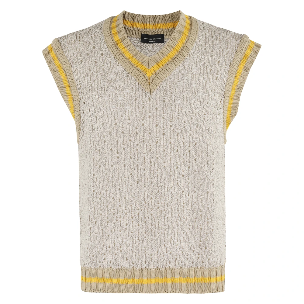 Roberto Collina Gestreepte V-hals Vest Beige Heren