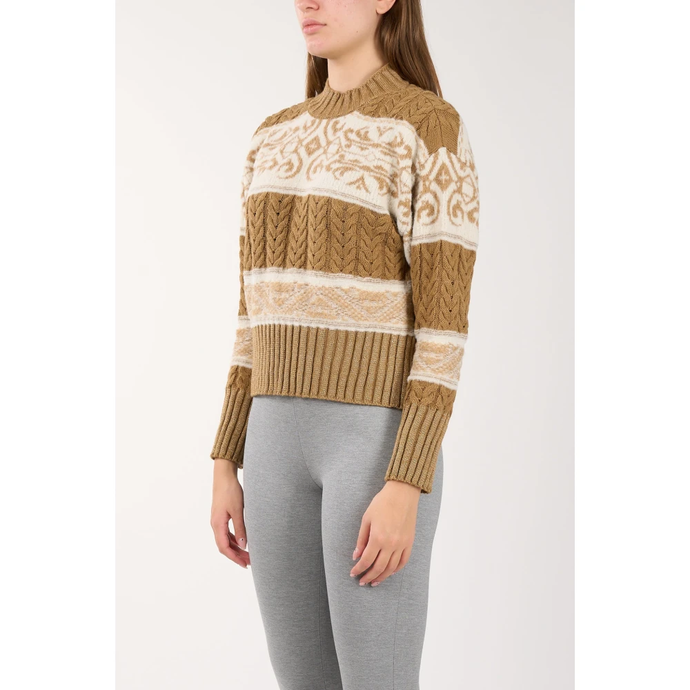 Akep Wollen gebreide trui met jacquard inzetstukken Brown Dames