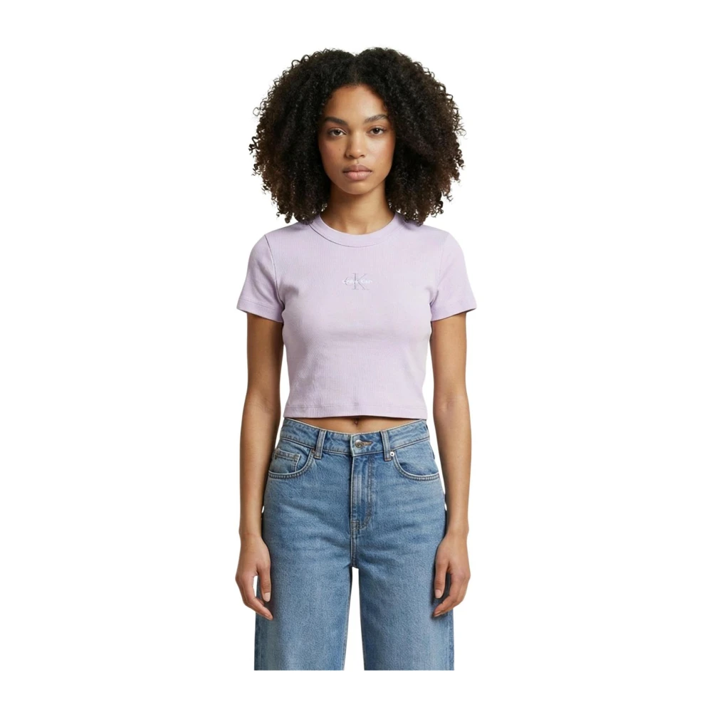 Calvin Klein Jeans Women's Purple T-Shirts, M, Round Neck Short Sleeve T-Shirt