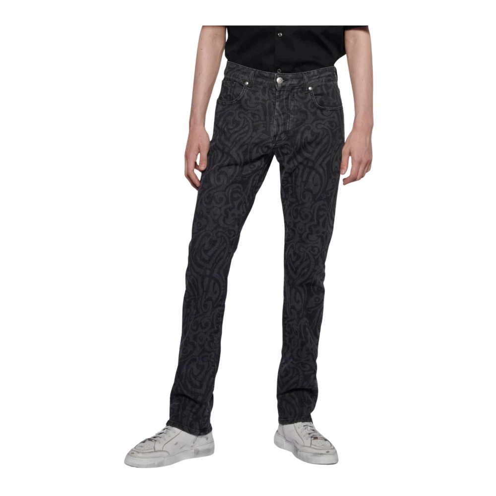 John Richmond Mönstrade Slim Fit Jeans Black, Herr