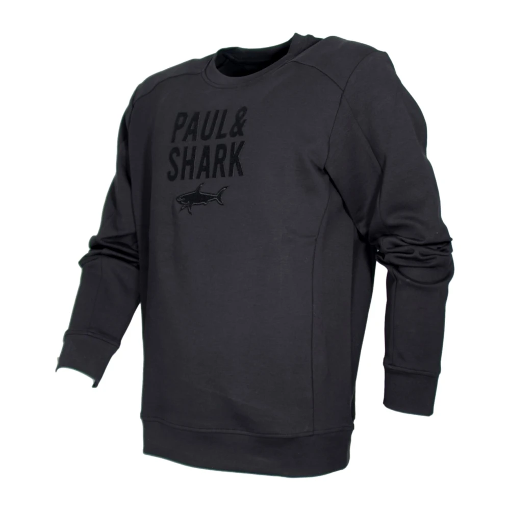 PAUL & SHARK Zwarte Crewneck Sweatshirt Lange Mouw Logo Black Heren