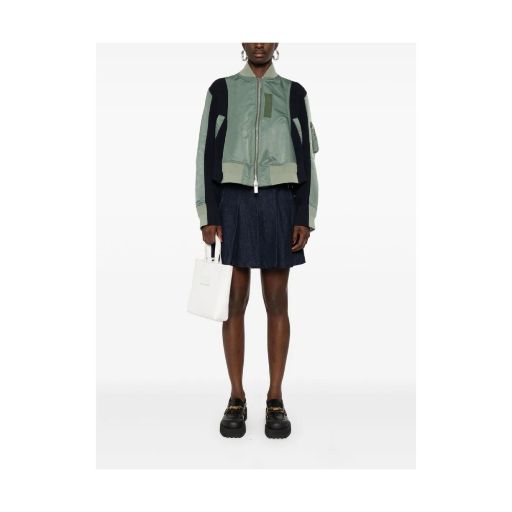 Sacai Technische Jersey Ribgebreide Jas Green Dames