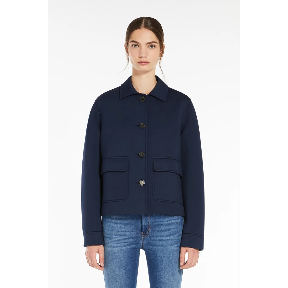 Max Mara Weekend Blauwe Boxy Jas met Overhemdkraag Blue Dames