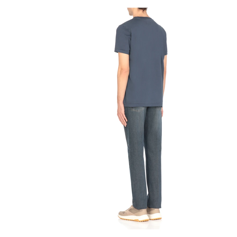 Fay Blauw Crewneck T-shirt met Borstzak Blue Heren