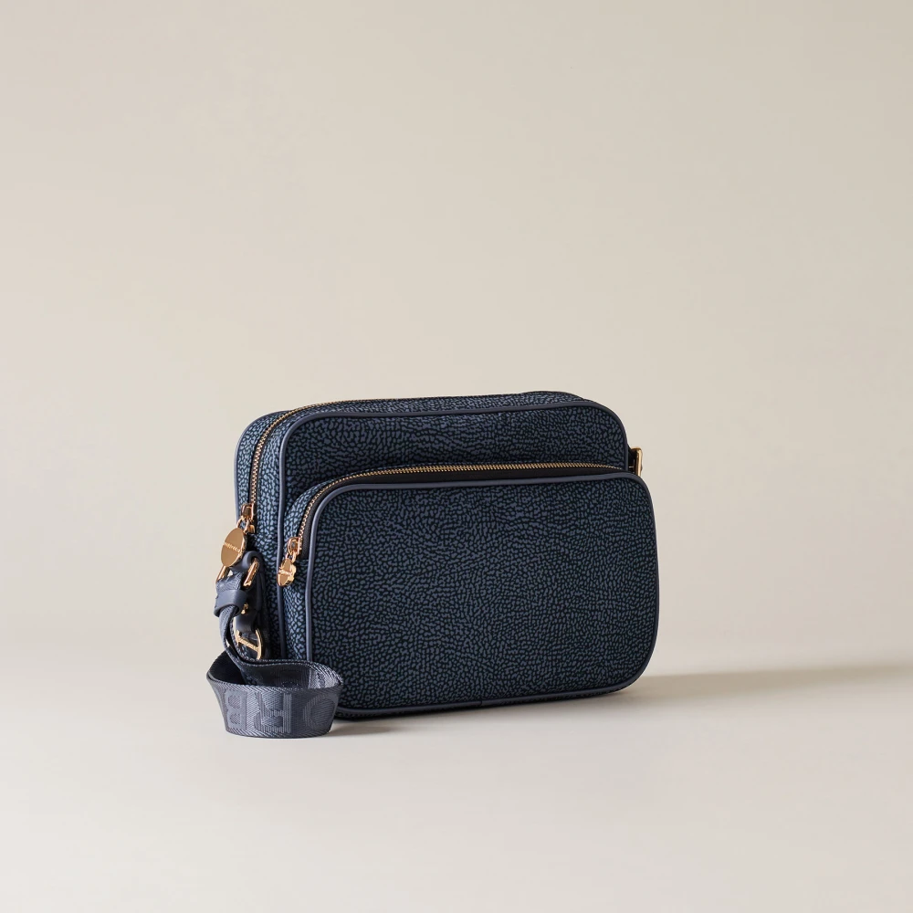 Borbonese Geometrische Eco Line Denim Schoudertas Blue Dames