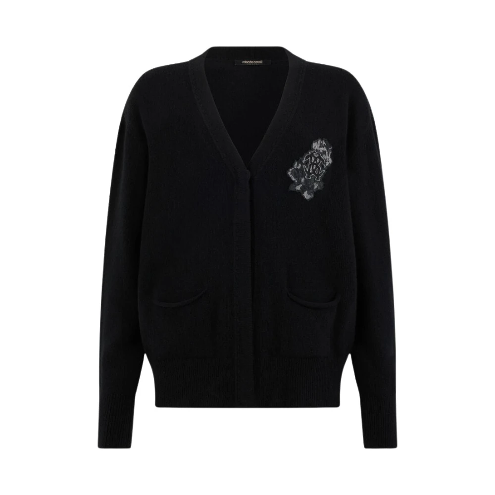 Roberto Cavalli Women's Black Cardigan With Monogram Mirror Snake - Cardigans - M - Knitwear