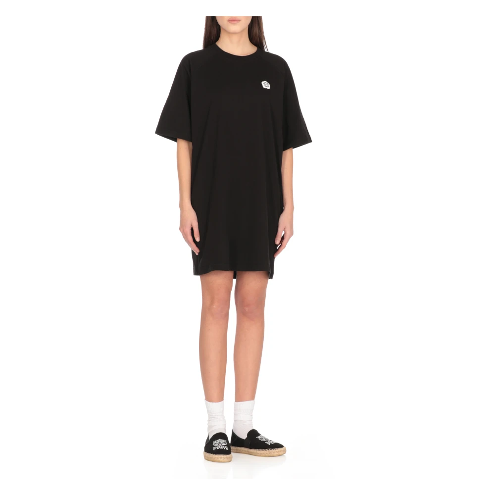 Kenzo Zwarte Katoenen Jurk met Boke Bloem Black Dames