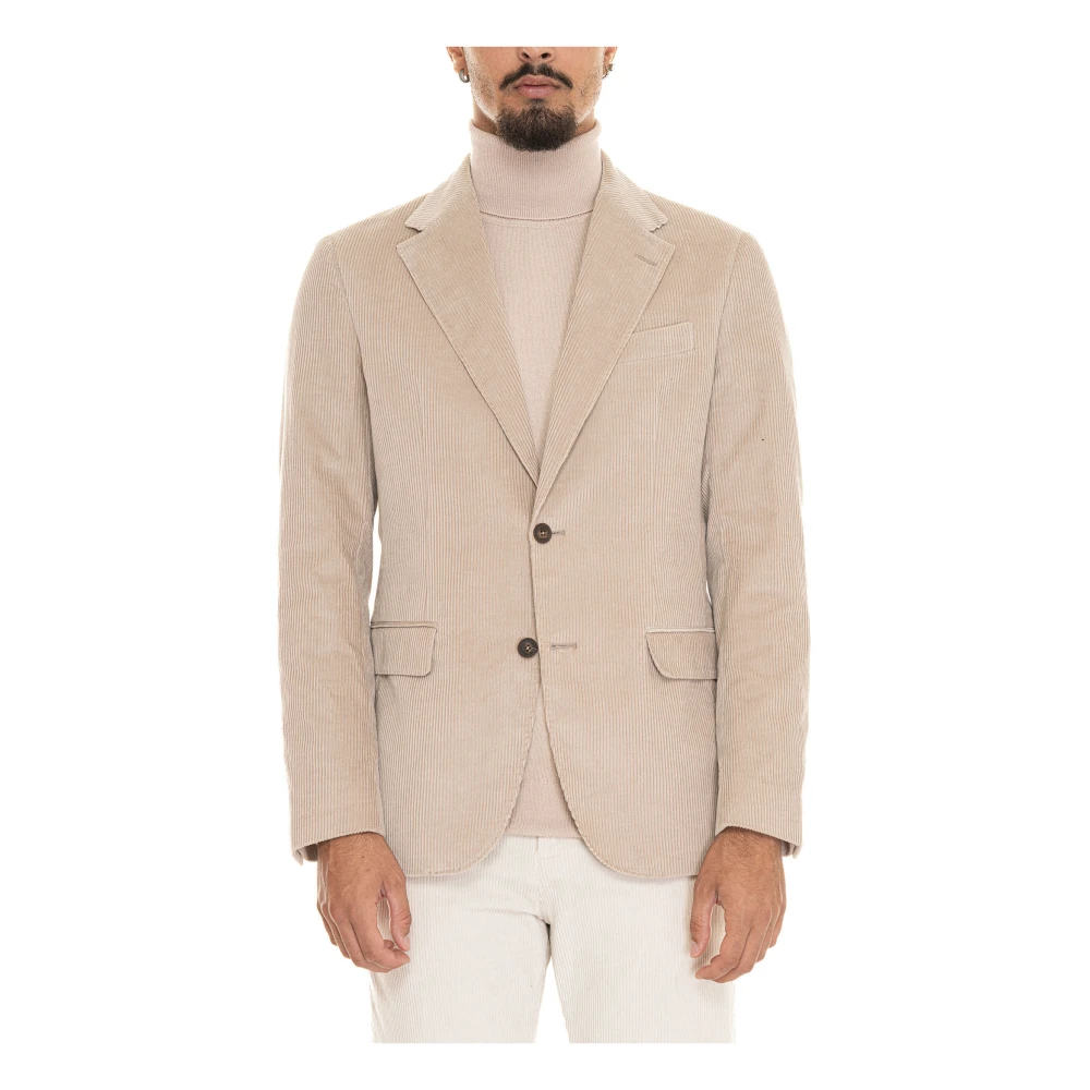 Fay Fluwelen Ribjasje met Knopen Beige Heren