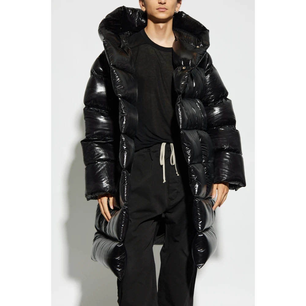 Rick Owens Gewatteerde Jas met Capuchon Black Heren
