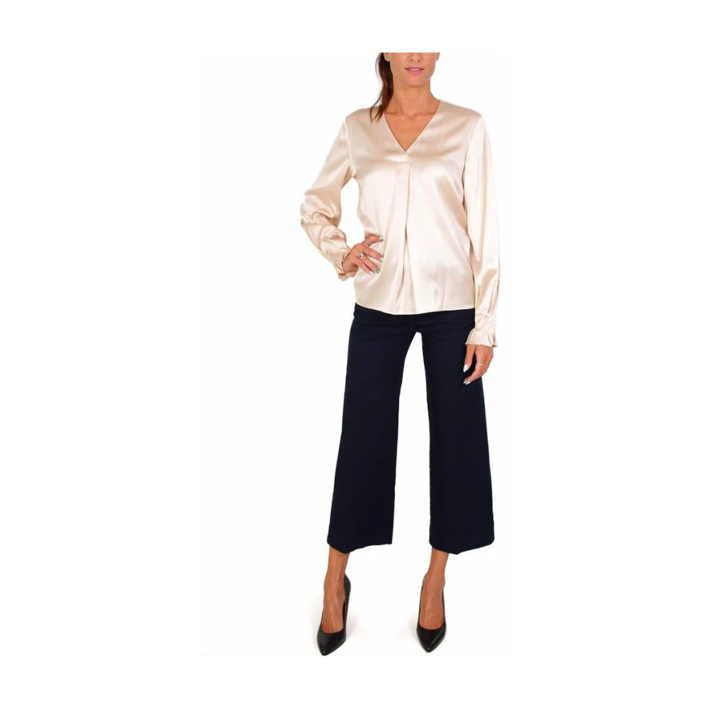 pinko Zijden V-hals blouse met elastische manchetten Beige Dames