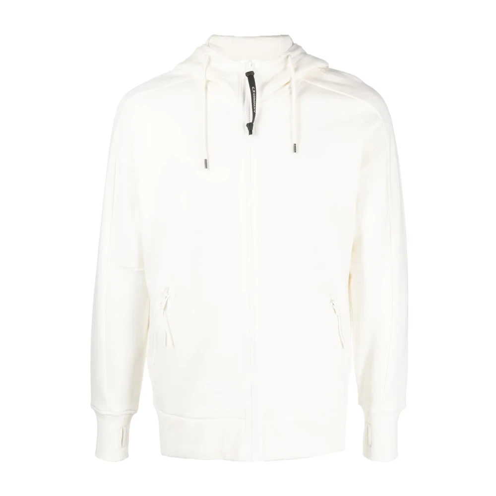 C.p. Company Men's White Diagonal Raised Fleece Zip Hoodie