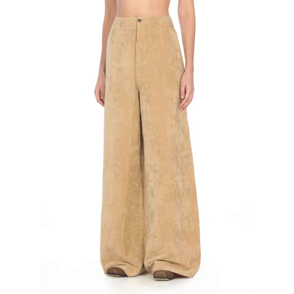 UMA Wang Beige Velvet Palazzo Broek Hoge Taille Beige Dames