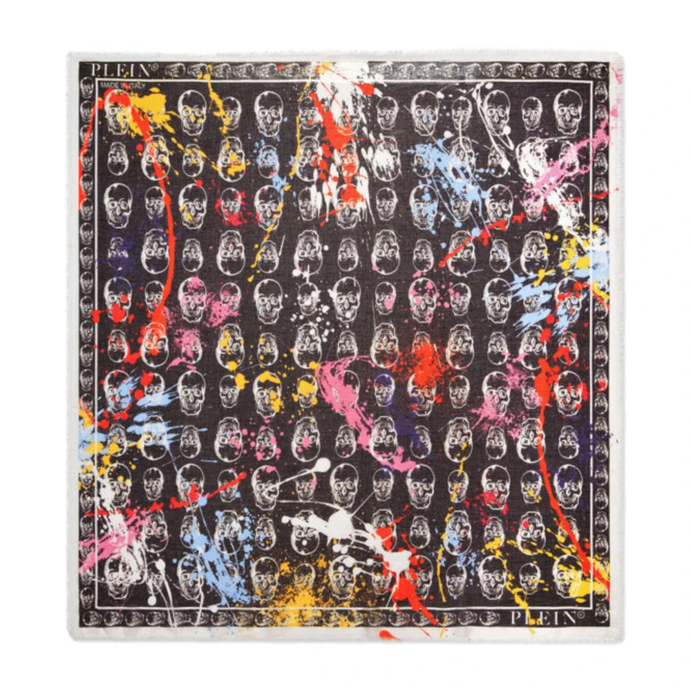 Philipp Plein Zijden sjaal met multicolor all-over print Black Unisex