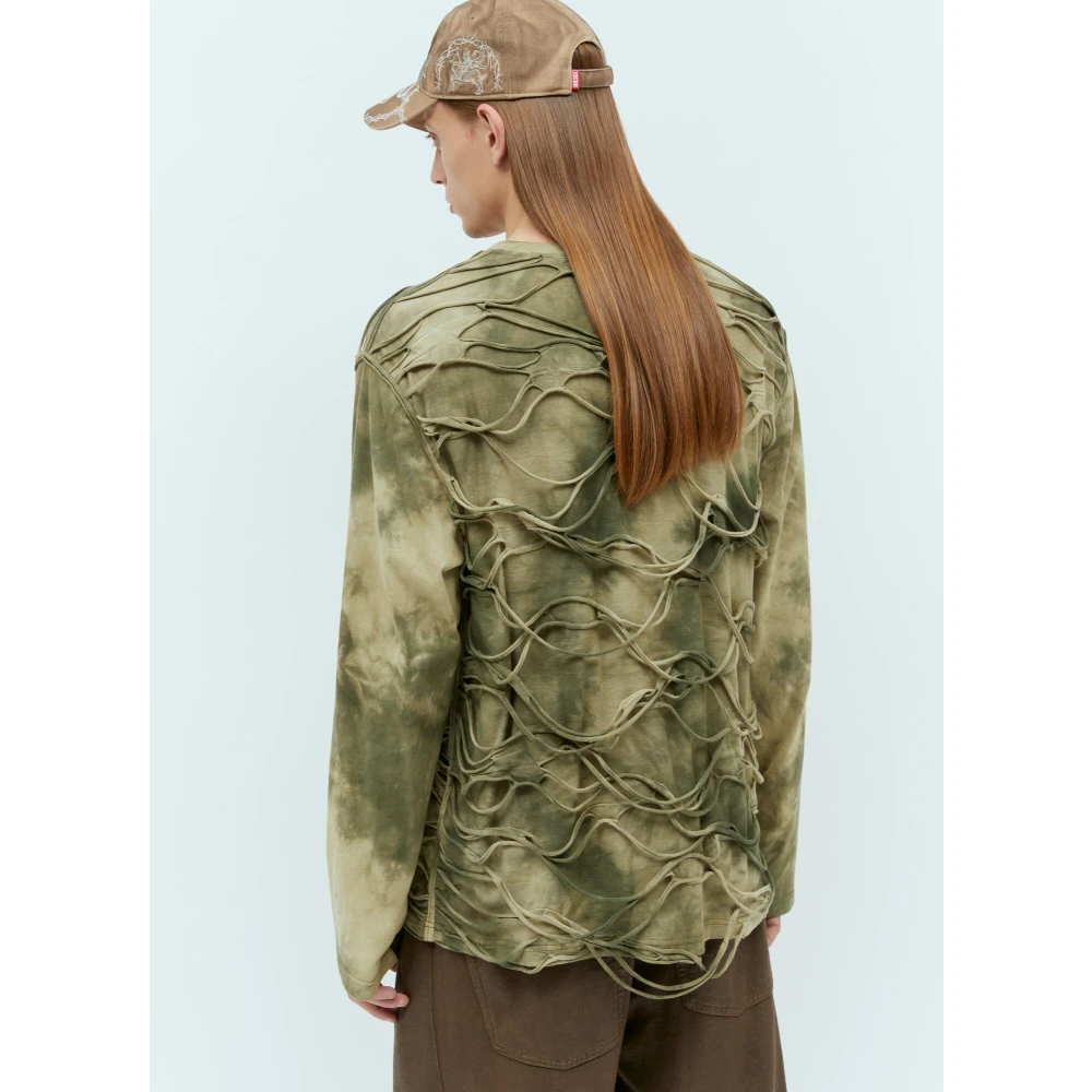 Diesel Lange Mouw Tie Dye T-Shirt Green Heren