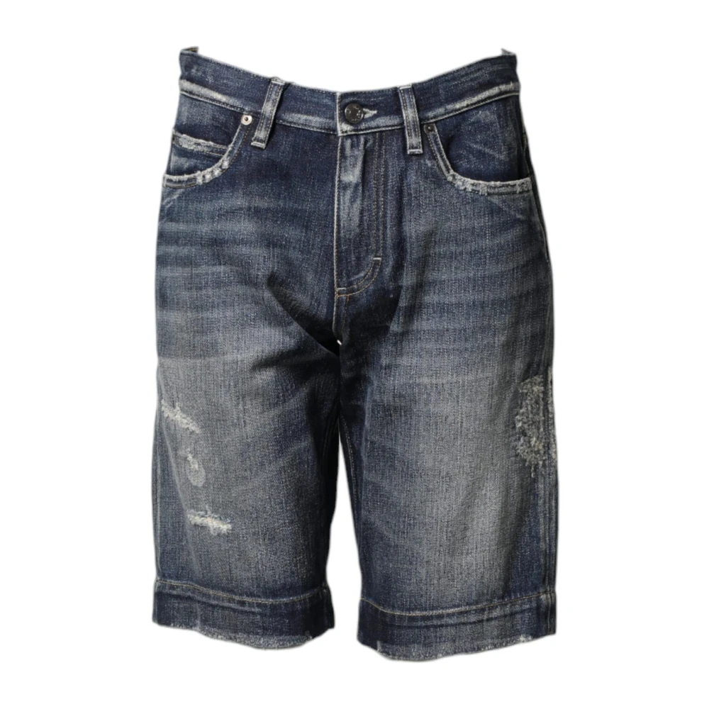 Dolce & Gabbana Men's Blue Distressed Cotton Denim Bermuda Shorts