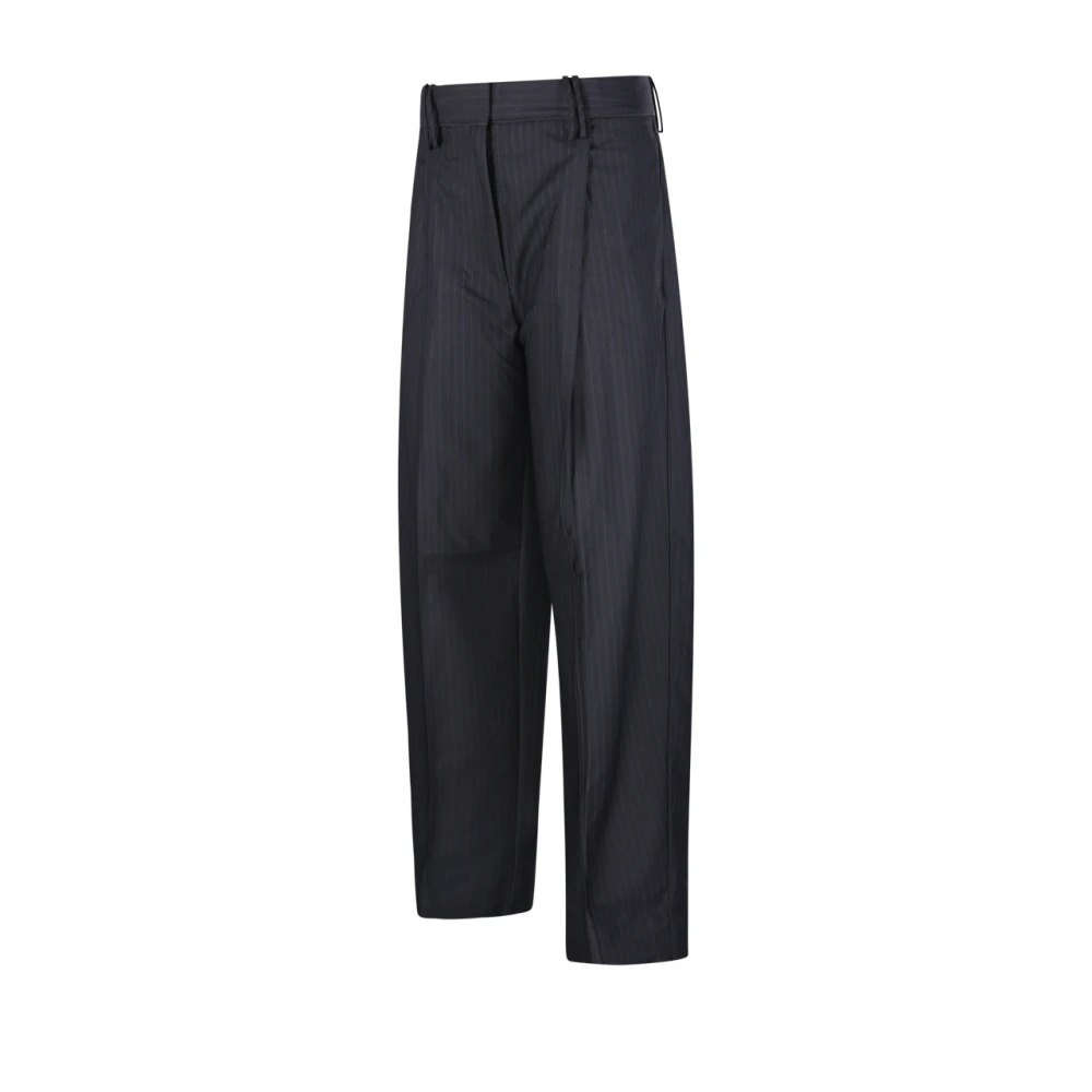 Ganni Relaxte Geplooide Melange Gestreepte Broek Black Dames