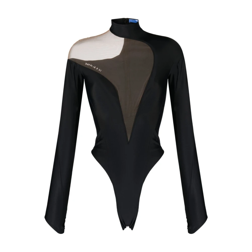 Mugler Zwarte Illusie Bodysuit met Transparante Panelen Black Dames