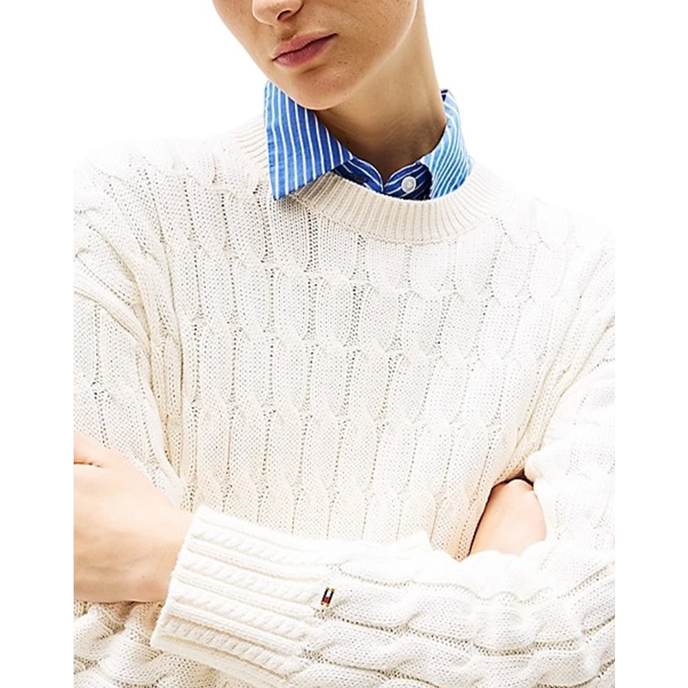 Tommy Hilfiger Gebreide Crewneck Trui met Verlaagde Schouders Beige Dames