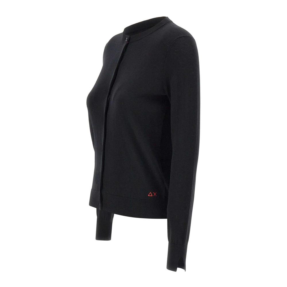 Sun68 Zwarte wollen vest met rode bies Black Dames