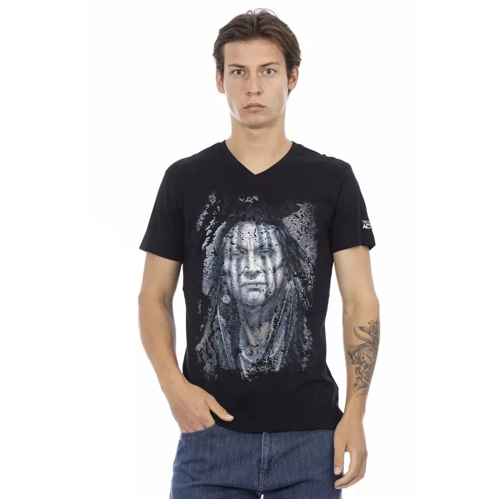Trussardi Men's Black Elegant V-Neck T-Shirt With Frontprint