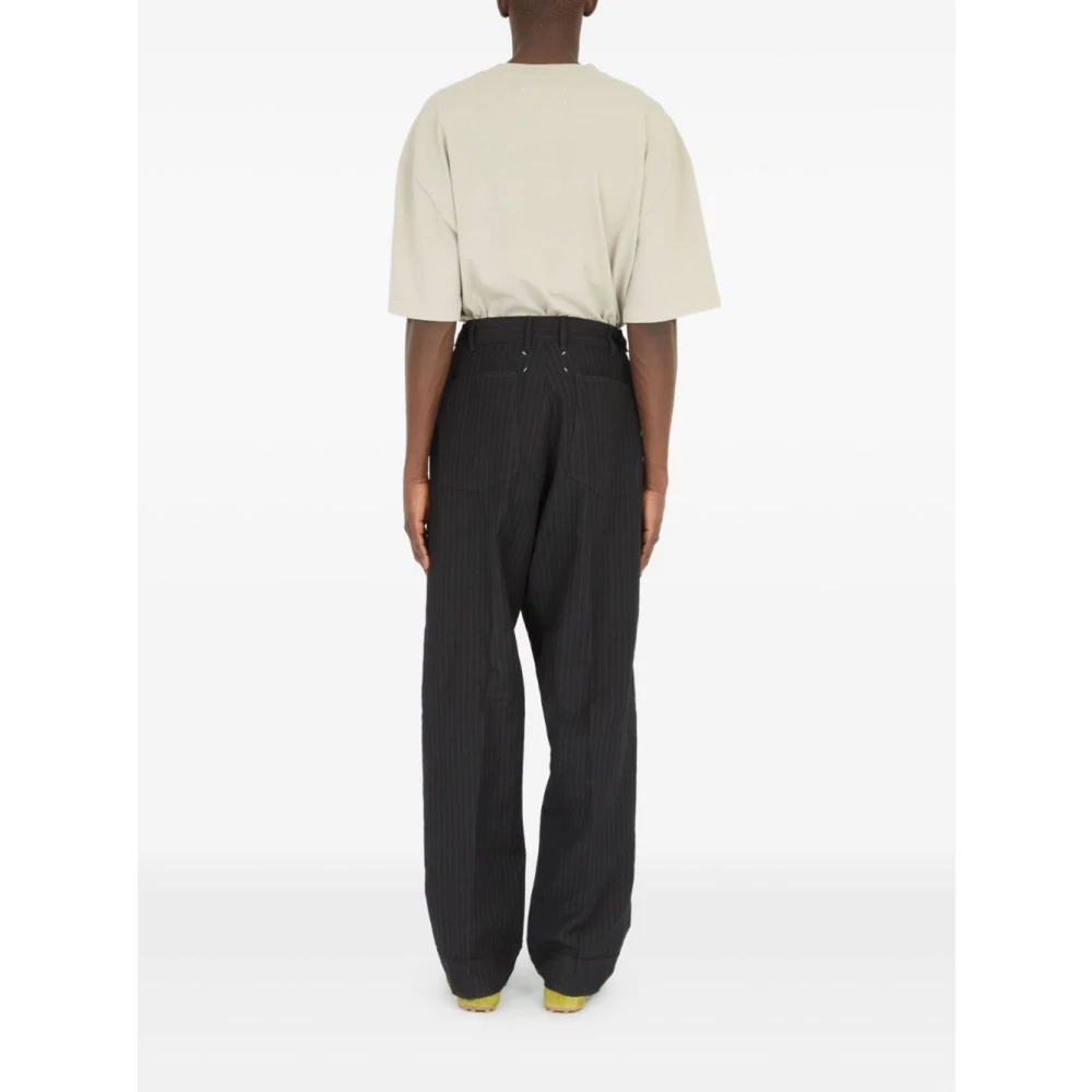 Maison Margiela Zwarte Gestreepte Linnen Wol Broek Black Heren