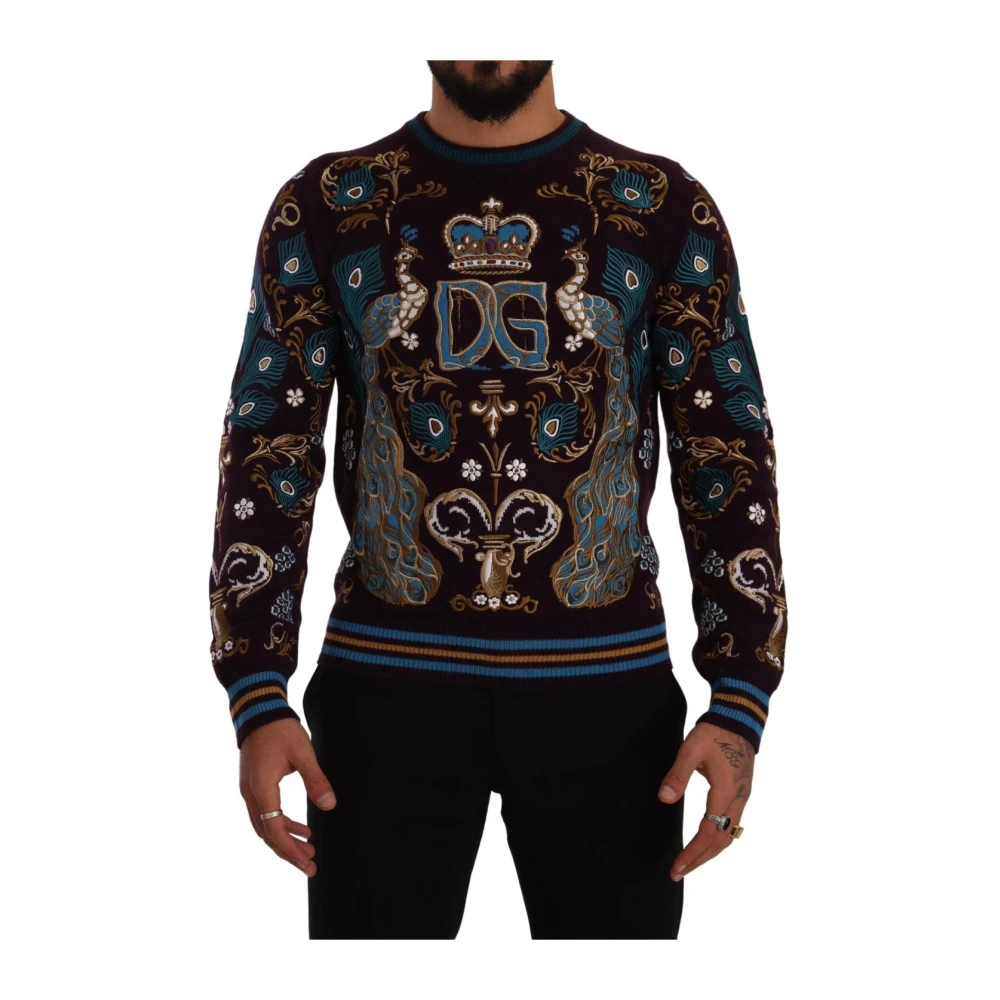Dolce & Gabbana Multicolor Sweatshirts, Male, Xs, Embroidered Crew Neck Jumper Bordeaux