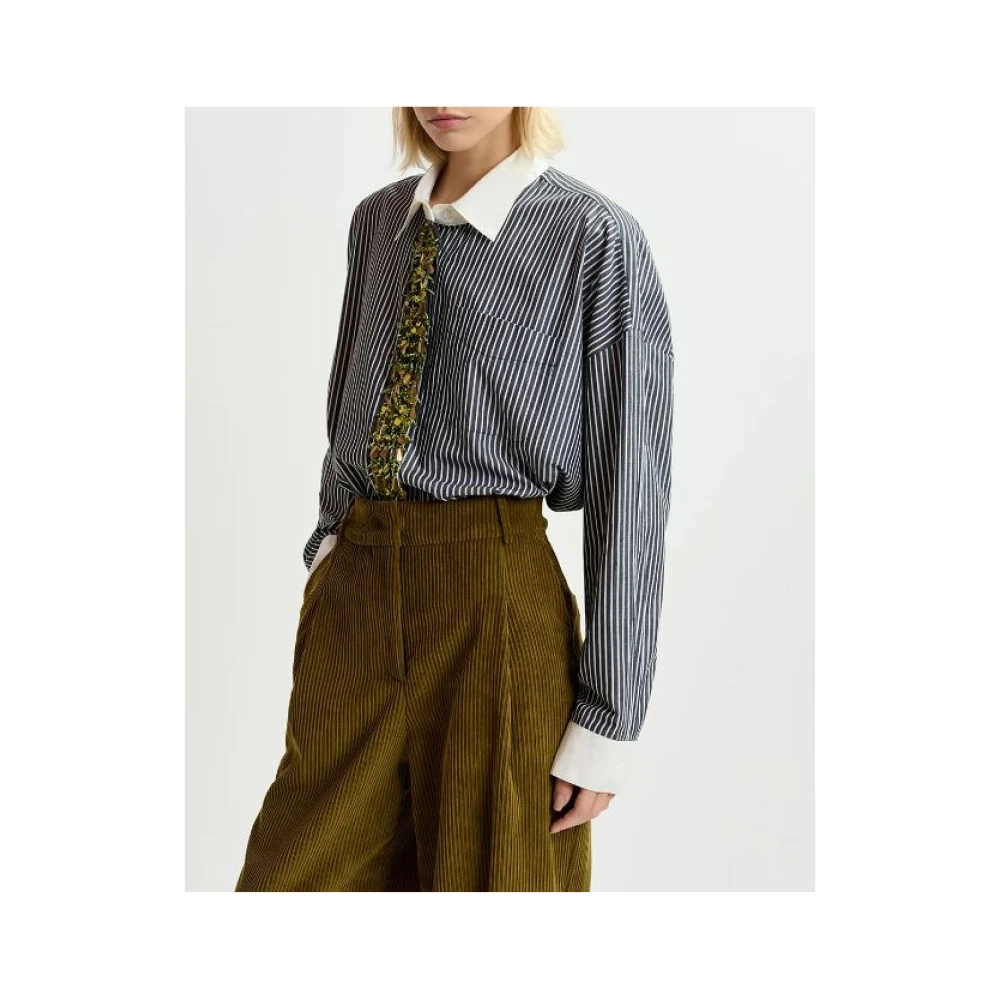 Essentiel Antwerp Gail Katoenen Popeline Overhemd met Pailletten en Parels Gray Dames