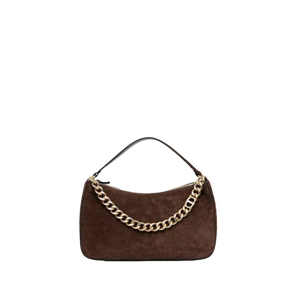 Twinset Brown Handbags, Female, One Size, Suede Clasp Handbag