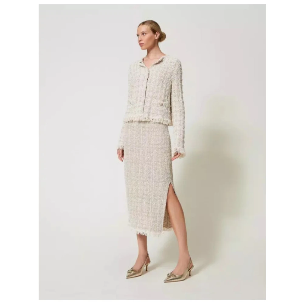 Twinset Metallic Gebreid Jasje met Juweelknopen Beige Dames