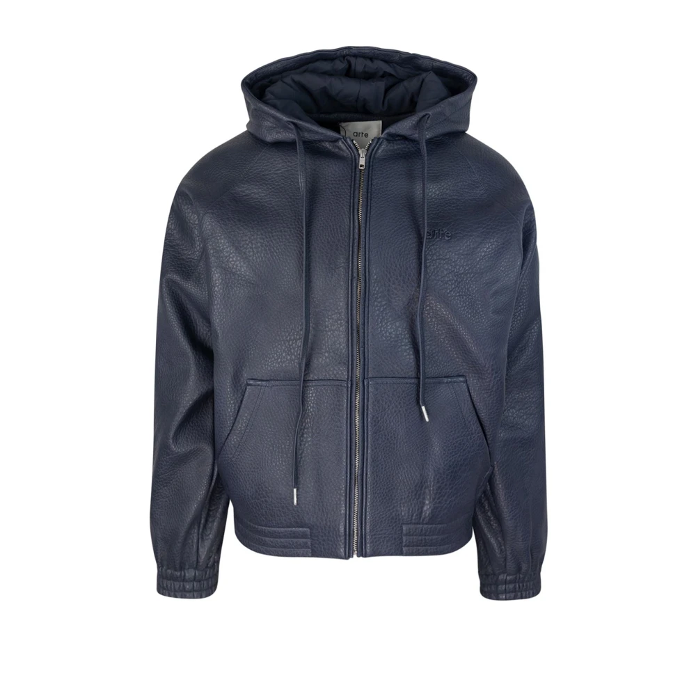 Arte Antwerp Blauwe leren jas met capuchon Blue Heren