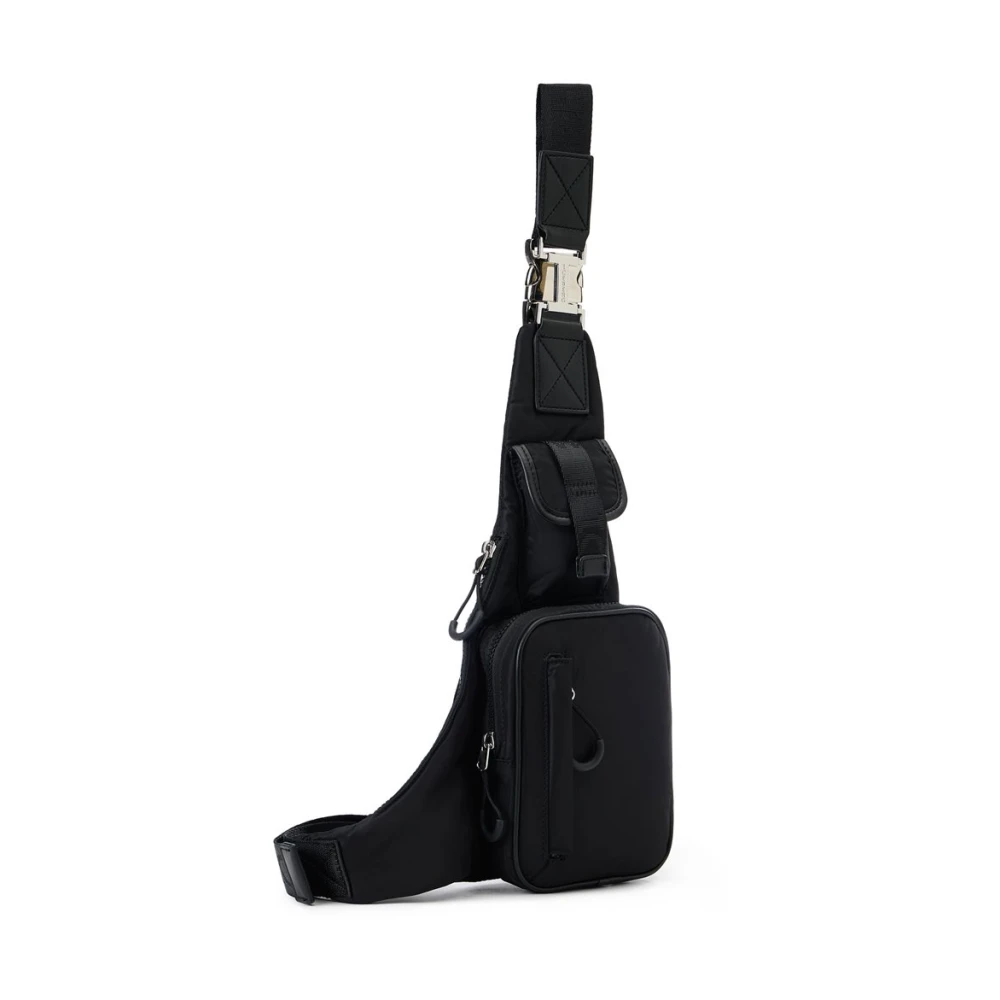 Iceberg Zwarte zachte nylon schoudertas met maxi zakken en gepersonaliseerde linten Black Heren