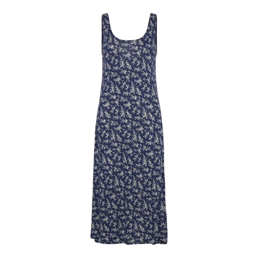 Ralph Lauren Navy Bloemen Midi Jurk Blue Dames