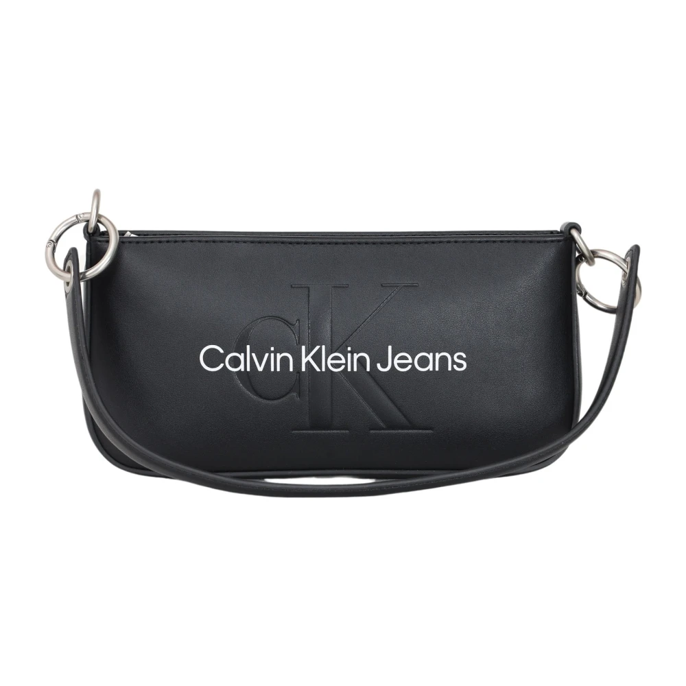 Calvin Klein Zwarte polyethyleen schoudertas met contrastdetails Black Dames