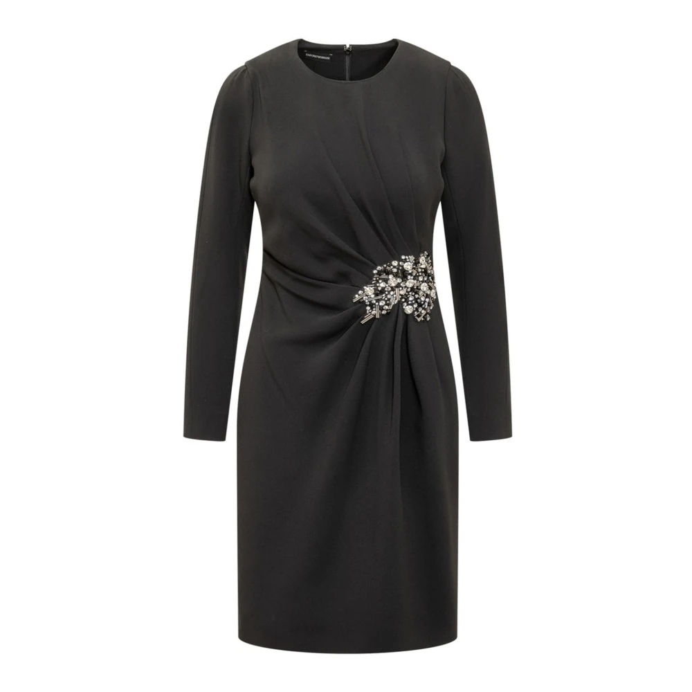 Emporio Armani Korte jurk met geborduurde drapering Black Dames