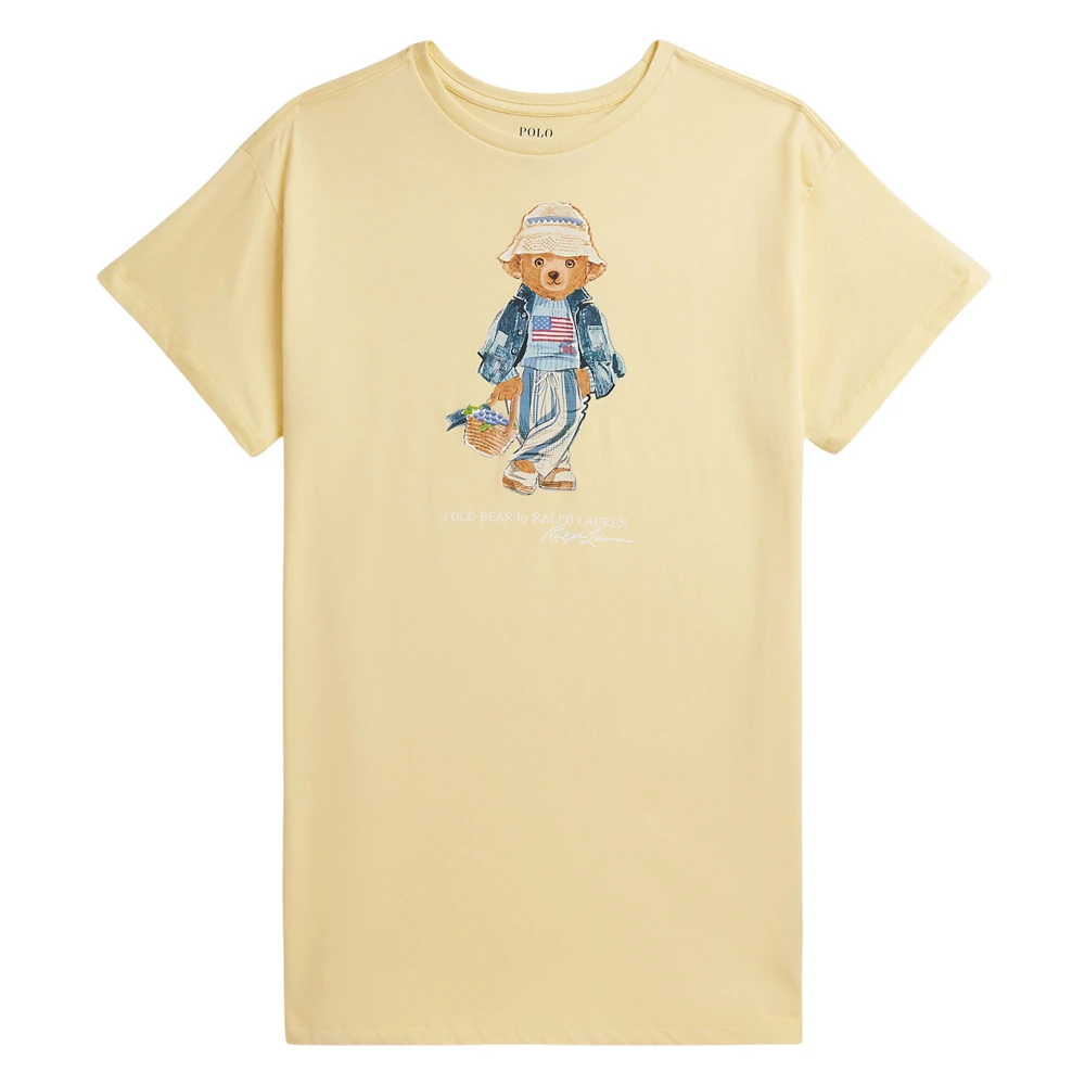 Ralph Lauren Girls Yellow Dresses, 8 Y, Polo Bear Cotton Jersey Dress
